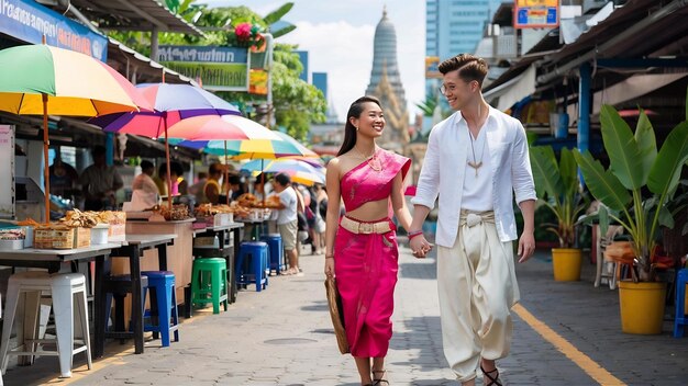 Un couple asiatique voyage à Bangkok, en Thaïlande.