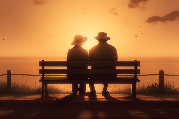 Un couple assis sur un banc face à l'océan