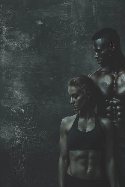 Photo un couple d'athlètes en forme sur un fond sombre le concept de fitness un mode de vie sain