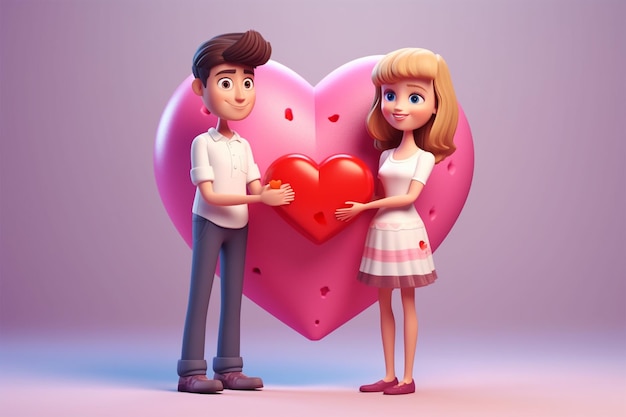 couple, blanc, girl, tenue, coeur rose, 3d, dessin animé
