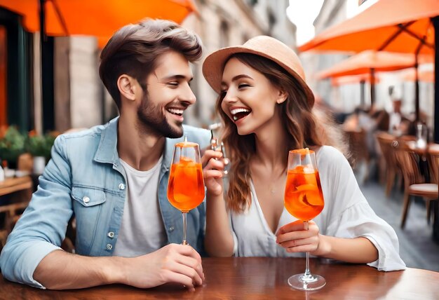 Photo un couple buvant des cocktails dans un bar.