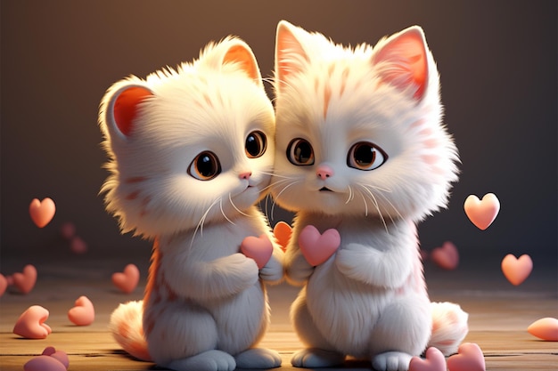 Photo un couple de chats amoureux sur une carte de la saint-valentin en 3d
