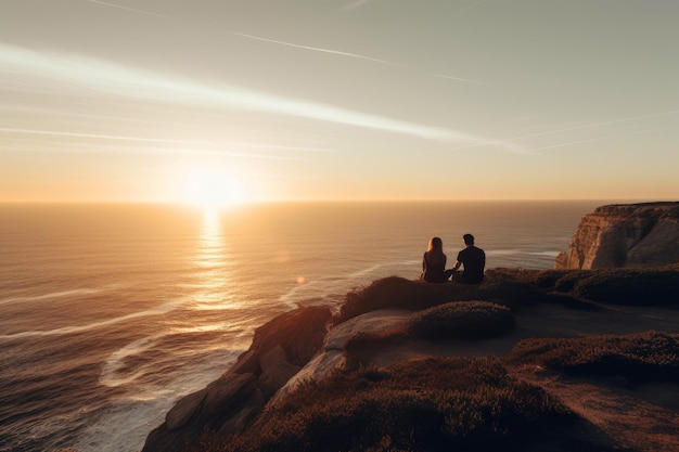 Couple coucher de soleil sur la mer Générer Ai