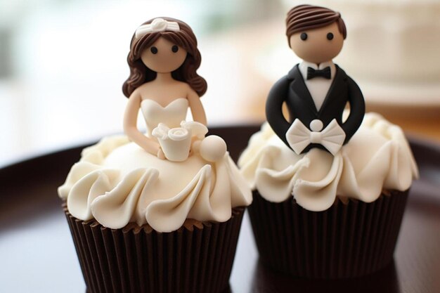 Photo un couple de cupcakes assis sur le dessus d'une assiette