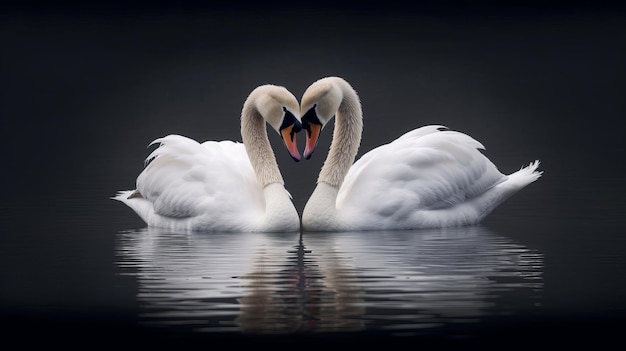 Un couple de cygnes amoureux se câlinant généré par l'IA