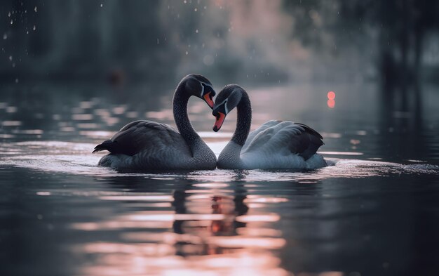 Photo couple de cygnes sur un lac