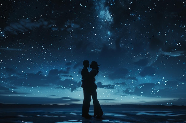 Un couple dansant sous un ciel étoilé.