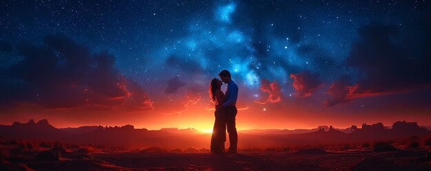 Un couple dansant sous les étoiles dans un désert