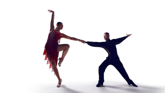 couple, danseurs, isolé, blanc