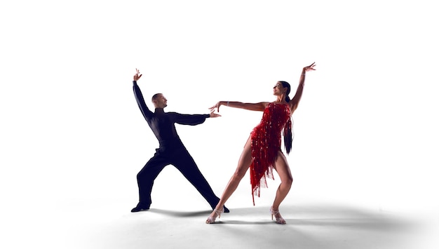 couple, danseurs, isolé, blanc