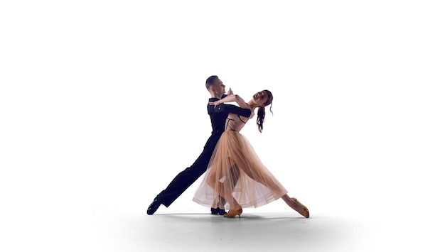 couple, danseurs, isolé, blanc