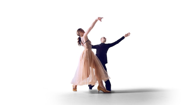 couple, danseurs, isolé, blanc