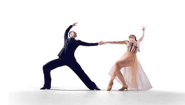 couple, danseurs, isolé, blanc