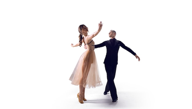 couple, danseurs, isolé, blanc