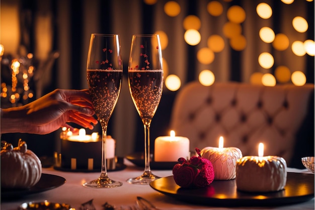 Un couple a un dîner romantique avec des bougies et des bougies