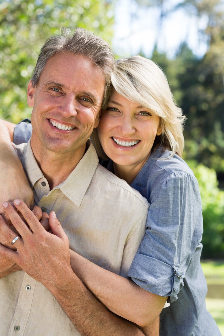 Photo couple embrassant dans le parc
