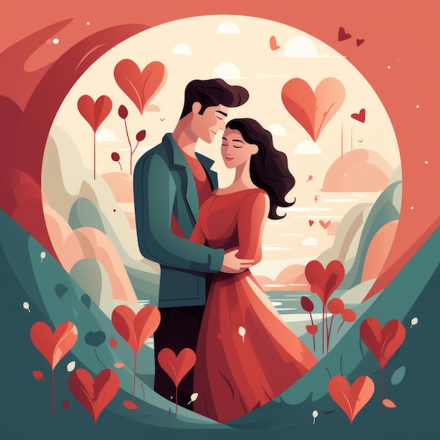 Couple, étreindre, amoureux, concept de carte de Saint Valentin