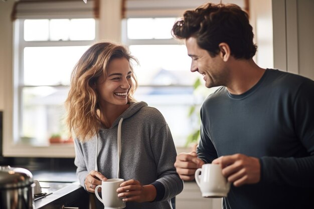 Un couple fait du café dans la cuisine.