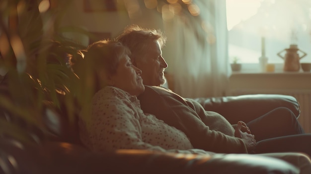 Un couple de famille à la retraite rêveur d'âge moyen et affectueux à la retraite à la recherche d'une planification à distance IA générative