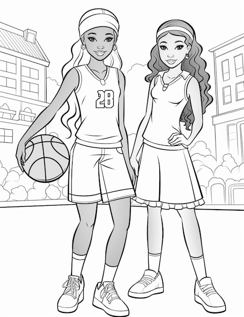Photo un couple de filles debout l'une à côté de l'autre tenant des balles de basket-ball