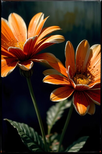 Un couple de fleurs orange assis à côté de l'autre