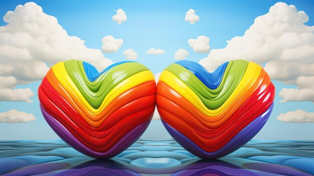 Un couple gay dans les couleurs de l'arc-en-ciel dans le ciel illustration 3D