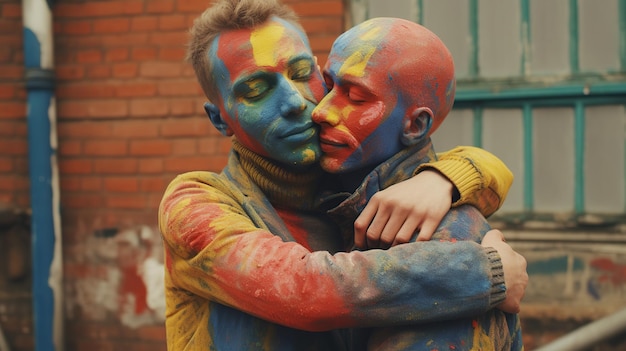 Couple gay ludique aux couleurs de l&#39;arc-en-ciel