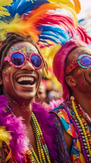 Couple gay masculin souriant avec des vêtements de couleur arc-en-ciel à Pride à Sao Paulo AI généré