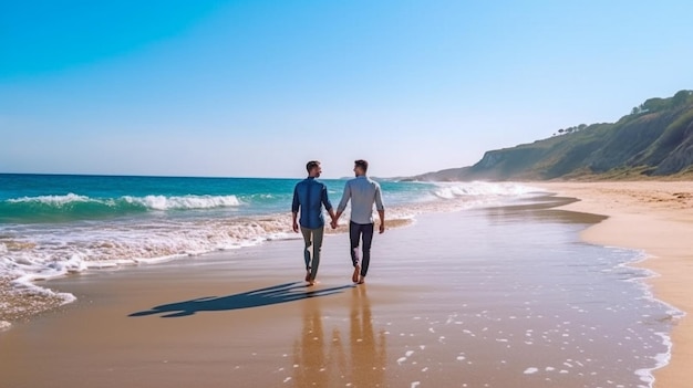 Couple gay profitant d'une belle plage GENERATE AI