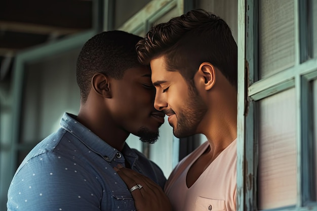 Photo un couple gay qui s'embrasse