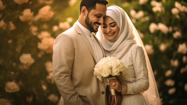 Un couple heureux amoureux de la mariée et du marié se câlinent et se regardent photo stock