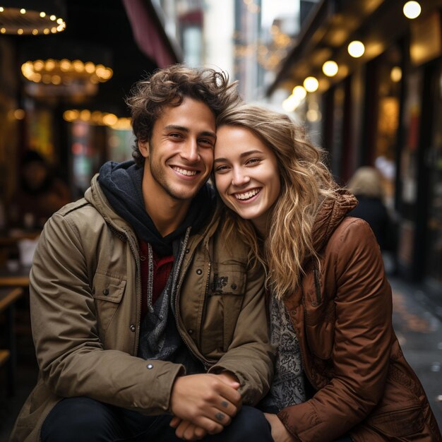 Un couple heureux et amoureux sur la route.