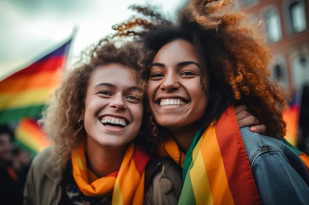 Couple heureux au défilé de la fierté LGBTQ à Amsterdam