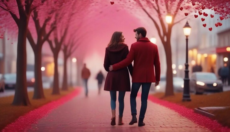 Couple heureux à l'avant marchant