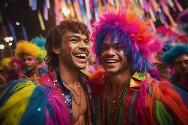 Couple heureux célébrant au défilé de la fierté gay LGBTQ à Sao Paulo Jour et mois de la fierté au Brésil