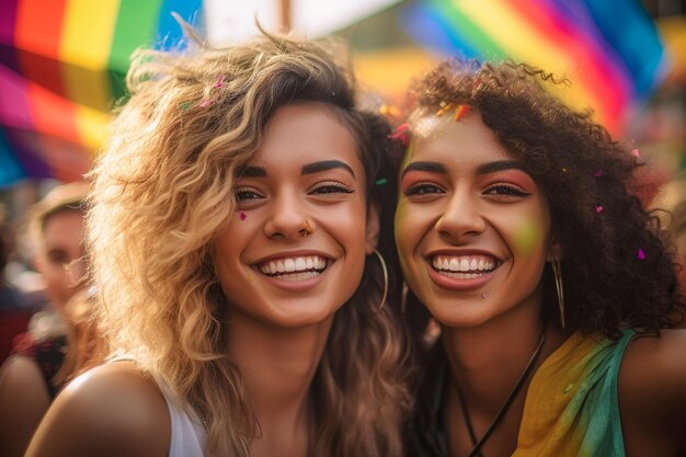 Couple heureux célébrant au défilé de la fierté gay LGBTQ à Sao Paulo Jour et mois de la fierté au Brésil