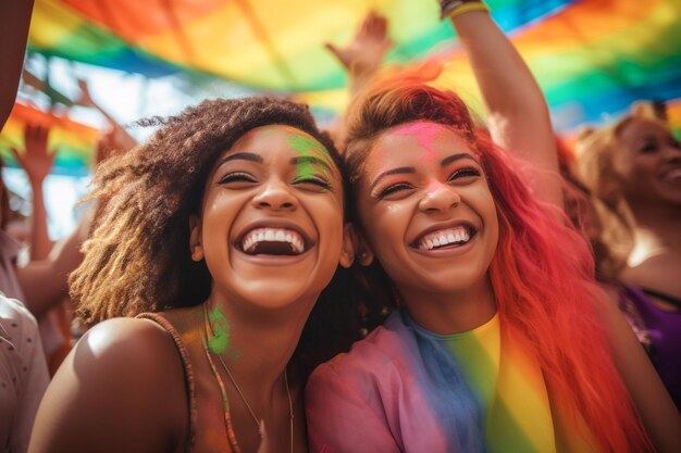 Couple heureux célébrant au défilé de la fierté gay LGBTQ à Sao Paulo Jour et mois de la fierté au Brésil