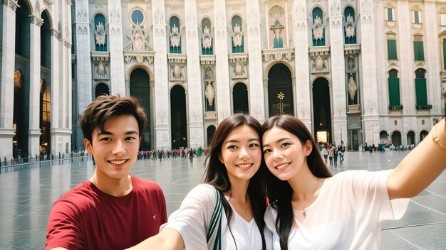 Un couple heureux prenant un selfie deux touristes s'amusant pendant les vacances d'été romantiques vacances et concept de voyage