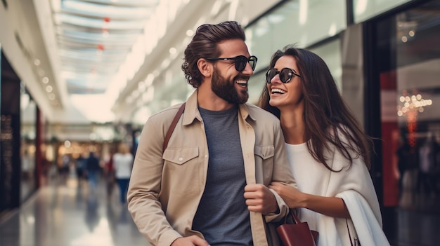 Couple heureux avec des sacs à provisions personnes vente concept de consommation et de style de vie