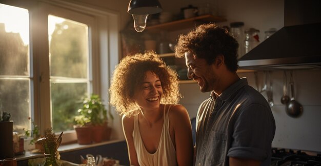 Photo un couple heureux, souriant et joyeux cuisinant et naviguant sur une tablette numérique tout en se liant à la maison un homme coupe des légumes et sa femme lit une recette en ligne tout en préparant un repas sain ensemble