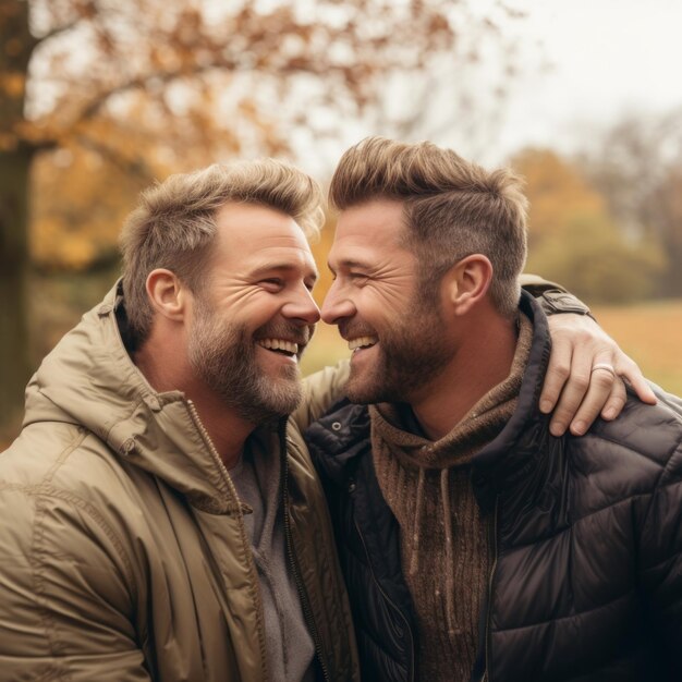 Photo un couple homosexuel aimant profite d'une journée d'automne romantique