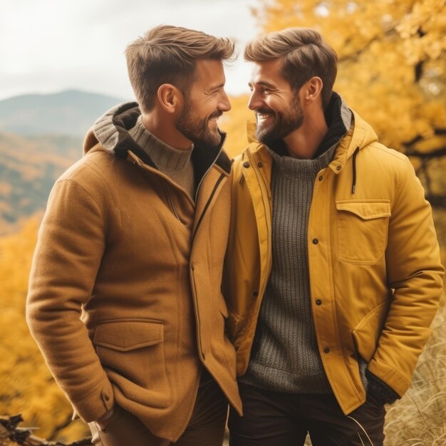 Photo un couple homosexuel aimant profite d'une journée d'automne romantique