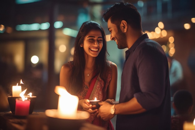 Couple indien célébrant le festival de Diwali