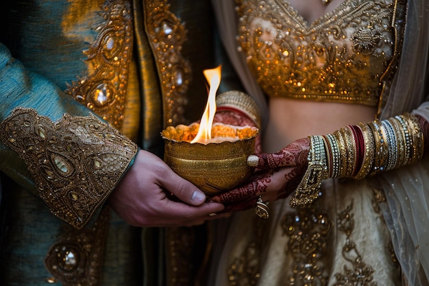 Un couple indien avec diya.