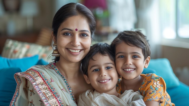 Photo un couple indien avec des enfants