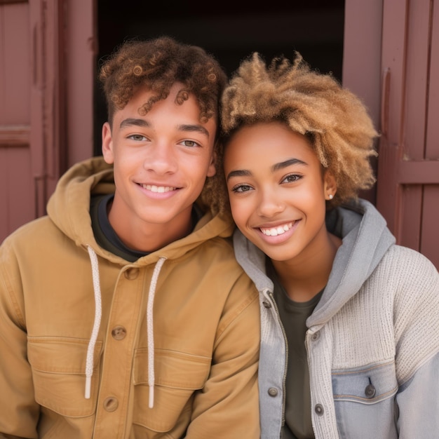 Photo un couple interracial adolescent aimant profite d'une journée d'automne romantique