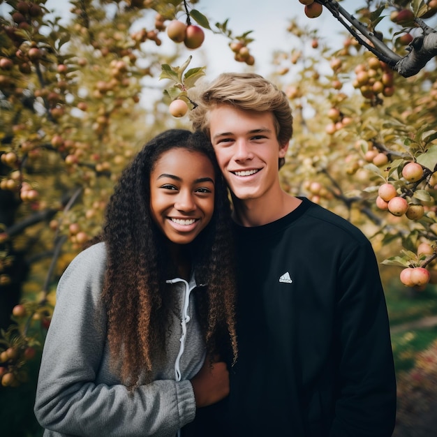 Photo un couple interracial adolescent aimant profite d'une journée d'automne romantique