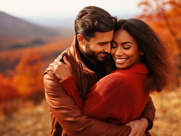 Photo un couple interracial aimant profite d'une journée d'automne romantique