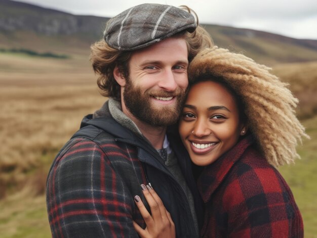 Photo un couple interracial aimant profite d'une journée d'automne romantique