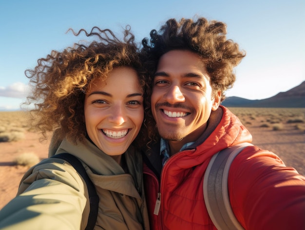 Photo couple interracial prenant un selfie génératif d'ia